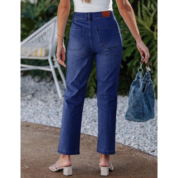 Women Straight Leg Jeans High Waisted Stretchy Denim Ankle Length Pockets - Picture 8 of 8